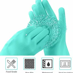 qualitech Silicon Hand Gloves For Washing Dishes cleaning Kitchen Bathroom Toilet Cleaner Wet and Dry Glove image 4