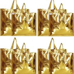 heart home Gold Shiny Shopping Re-usable Eco-Friendly Hand Bag,Small & Large Size-Pack of 8 (Gold) Pack of 8 Grocery Bags-picture-11