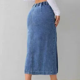 ak fashion Women Solid Pencil Blue Skirt image 2