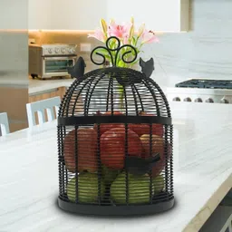 prime krafts Bulbul Fruit Basket with Lid, Decorative Bird Design Fruit and Vegetable Holder, Iron Fruit & Vegetable Basket image 2