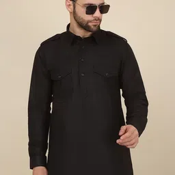 kraft india Men's Cotton Pathani Kurta With Drawstring Salwar Set image 5