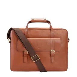 Hidesign Men Tan Brown Solid Leather Laptop Bag-image-1