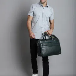 Stamp Unisex Textured Leather Laptop Bag image 3