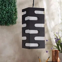 Whiteray Black & White Colourblocked Wooden Rectangle Quirky Ceiling Lamp image 4