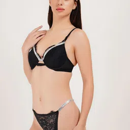 CURWISH Women Lacy Wonder Eyelash Lace Push-up Bra Lingerie Set image 3