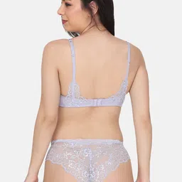 CURWISH Self Design Laced Heavily Padded Underwired Bra With Bikini image 4