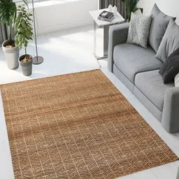 MRIC Beige & Black Geometric Handmade Hemp Carpet image 1
