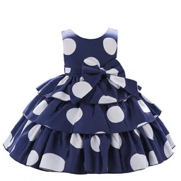 StyleCast Girls Navy Blue Polka Dot Printed Layered Fit & Flare Dress-picture-21