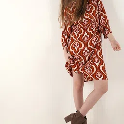 Vero Moda Ethnic Motifs Print Shirt Collar Wrap Dress-image-63