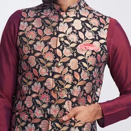 kisah Men's Nehru Jacket, Black Pure Cotton, Printed Regular Fit Mandarin Collar Sleeveless image 5