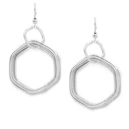 Carlton London Silver-Toned Rhodium-Plated Geometric Shaped Drop Earrings image 2