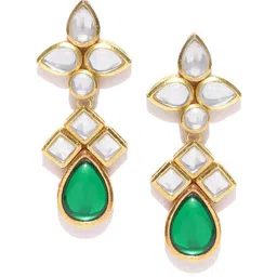KARATCART Green Gold-Plated Handcrafted Teardrop Shaped Drop Earrings-picture-21