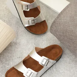 MOZAFIA Two Strap Open Toe Flats With Buckle Detail-picture-13