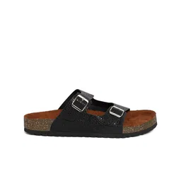 MOZAFIA Two Strap Open Toe Flats With Buckle Detail image 4