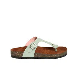 MOZAFIA Textured Open Toe T-Strap Flats With Buckle Detail image 5