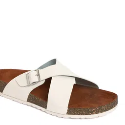 MOZAFIA Textured Cross Strap Open Toe Flats With Buckle Detail image 4