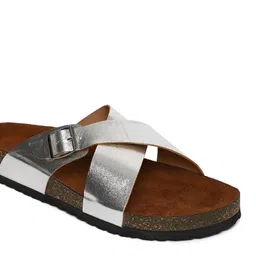 MOZAFIA Cross Strap Open Toe Flats With Buckle Detail image 4