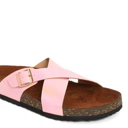 MOZAFIA Cross Strap Open Toe Flats With Buckle Detail image 5