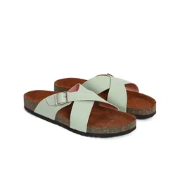 MOZAFIA Cross Strap Open Toe Flats With Buckle Detail image 3