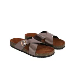 MOZAFIA Cross Strap Open Toe Flats With Buckle Detail image 2