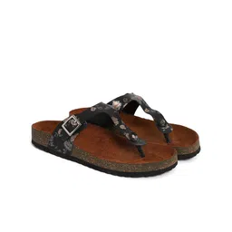 MOZAFIA Printed T-Strap Flats With Buckle Detail image 3