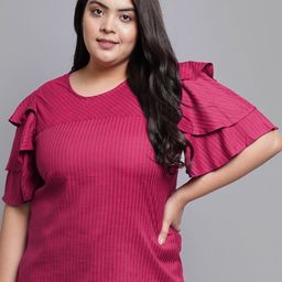 YASH GALLERY Plus Size Vertical Striped Bell Sleeve Top-picture-6