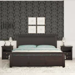 woodenmood Madhvi Solid Wood Queen Size Bed Without Storage Bed In Walnut Finish image 2