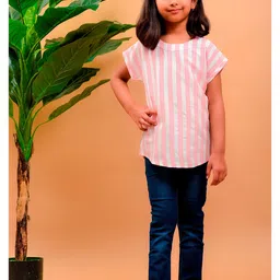 misbis Girls Pink & White Striped Extended Sleeves Top-picture-44
