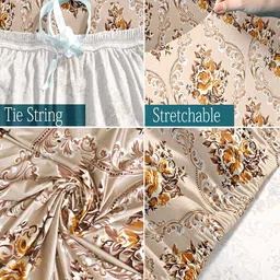 Cortina Beige Beige Printed Polyester 1 Seater Stretchable Non-Slip Sofa Cover image 5