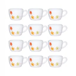 Cello White & Orange 12Pcs Printed Opalware Glossy Cups  130ml Each image 2