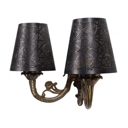 Devansh Black Textured Dual Antique Wall Lamp With Etching Lamp Shade image 4