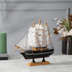 EXIM DECOR Black and Brown with White Stripes Sailing Ship Showpiece-image-22