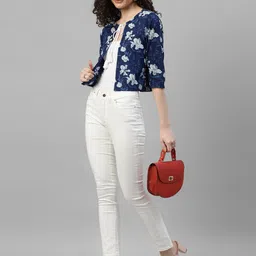 DEEBACO Floral Printed Crop Tie-Up Shrug image 3