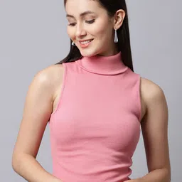 DOOR74 Hight Neck Fitted Cotton Crop Top-picture-30