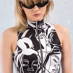 TANDUL Abstract Printed High Neck Crop Top-picture-31