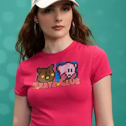 Tokyo Talkies Pink Graphic Print Crop Top-image-43