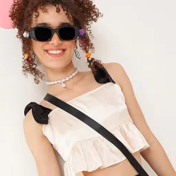 fuchsia PRETTY LOVING THING Satin Shoulder Straps Crop Top image 1