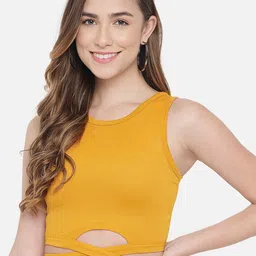 LE BOURGEOIS Women Mustard Slim Fit Tank Crop Top-image-42