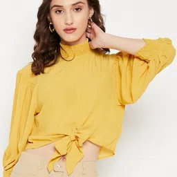 Madame Yellow Tie Up Crop Top-picture-13