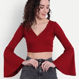 COLOR CAPITAL Wrap Bell Sleeve Crop Top-image-21