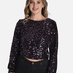 StyFun Embroidered Sequinned Styled Back Velvet  Top-picture-7