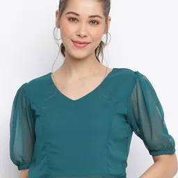 Mayra Teal Georgette Crop Top-image-0