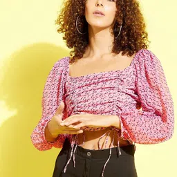 ANVI Be Yourself Pink Chiffon Regular Crop Top-picture-28