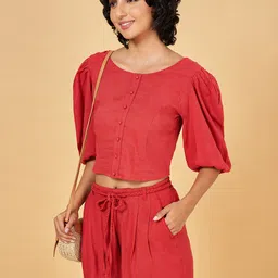 Honey by Pantaloons Puff Sleeves Smocking Crop Top-picture-15