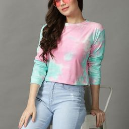SHOWOFF Pink & Green Tie and Dye Crop Top-picture-6