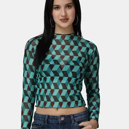 Popwings Geometric Printed High Neck Crop Top image 1