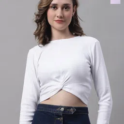 FBAR Pack Of 2 Round Neck Three-Quarter Sleeves Twisted Crop Tops-picture-41