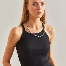BIANCO LUCCI Shoulder Straps Pure Cotton Fitted Crop Top-picture-6