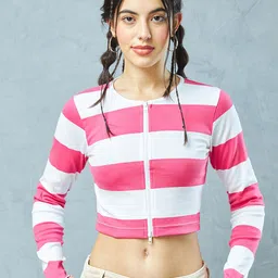 Bewakoof Horizontal Striped Pure Cotton Fitted Crop Top-picture-16