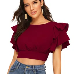 Sanwariya Silk Flutter Sleeve Blouson Crop Top-picture-15